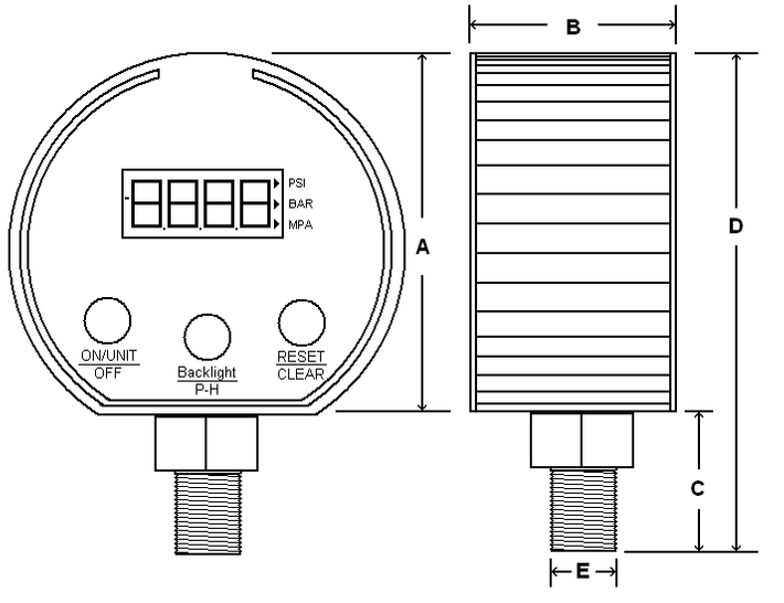 DIGITAL PRESSURE GAUGE DIMENSIONS